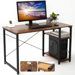 gome home office computer desk with shelves - 47 inch large writing study desk with storage bookshelf, modern simple pc desk for small space, industrial work wood desk easy assemble