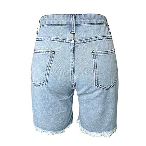 GDJGTA Women Jeans Shorts Pants Overalls Pants Stretch-Free Slim Hole Distressed Casual Fit Hot Pants Light Blue