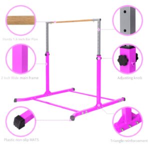 ProGymnastics, 5Ft, Athletic, Horizontal Bar, Adjustable, Kip Bars, Pink, Gymnastics, with Free Gloves, Gymnastics Bar, for Kids, Home, girls, gymnastics, monkey beam, balance set Adjustable