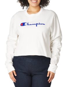 champion women's boyfriend long sleeve cropped tee, gfs silver grey, small