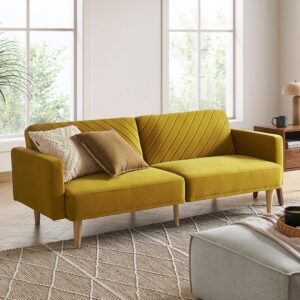 mopio futon sofa bed, couch, small sofa, sleeper sofa, loveseat, mid century modern futon couch, sofa cama, couches for living room (antique gold premium velvet)