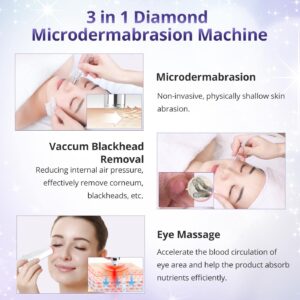 UNOISETION Microdermabrasion Machine Professional 3 in 1 Diamond Microdermabrasion Machine for Facial Skin Care Home Diamond Dermabrasion Machine with Eye Massager & 9 Microdermabrasion Tips