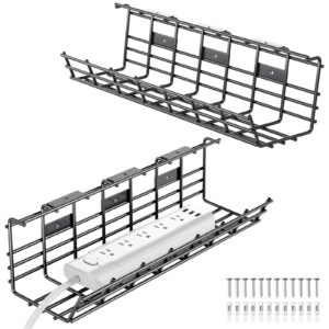 2 pack under desk cable management tray, 16.5'' desk cable organizer metal wire cord management under desk organizer for office, home, black