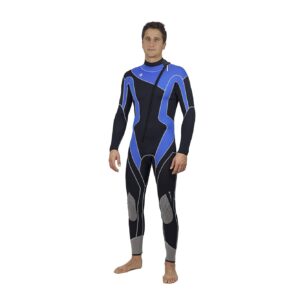 aqua polo manta ray wetsuit for men | scuba diving | 3 mm sc neoprene | 4-way super stretch | neck cuff ankle gaskets (black/blue, xl)