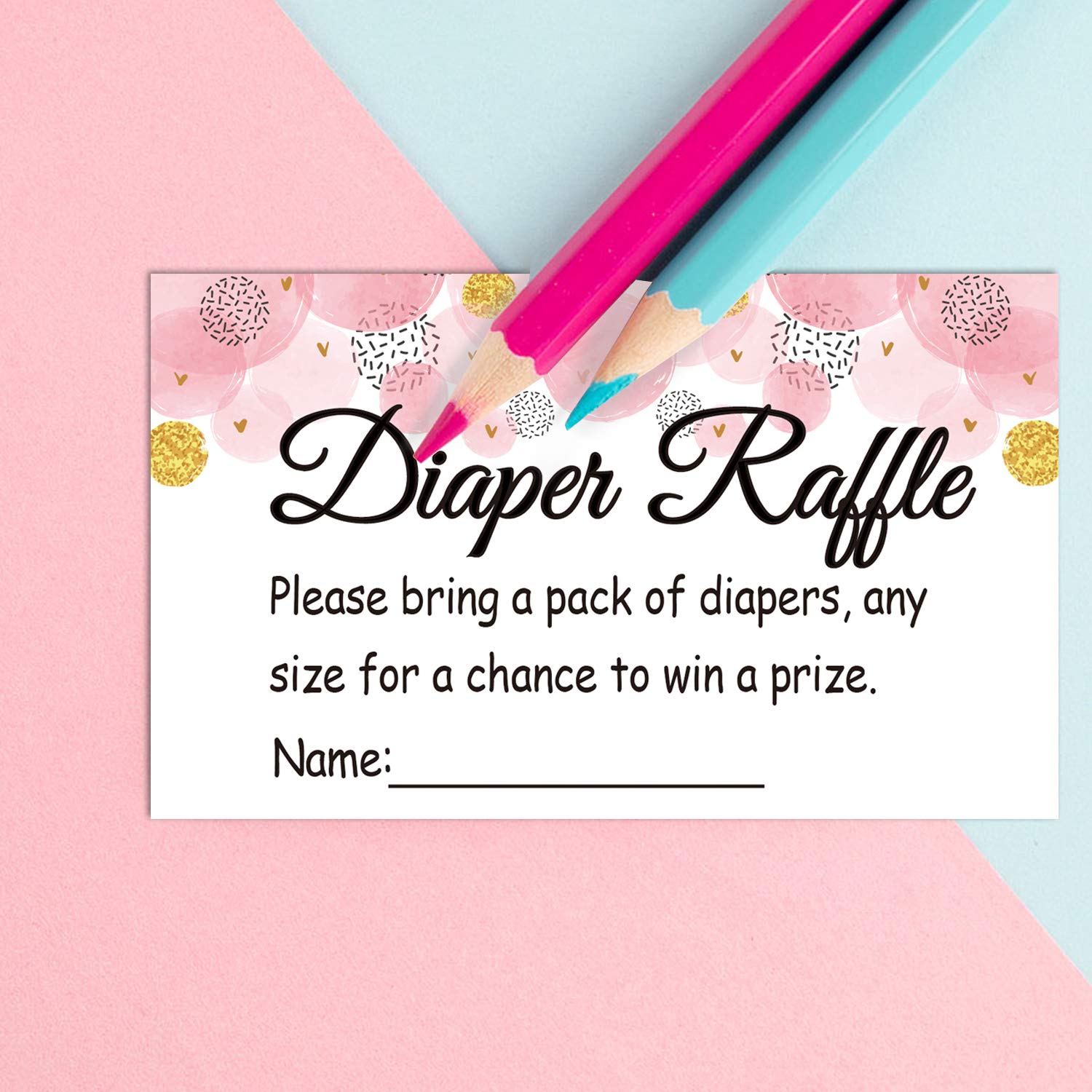 50 Pink Wave Point Diaper Raffle Tickets for Baby Shower Invitation Inserts, Baby Shower Game Cards.