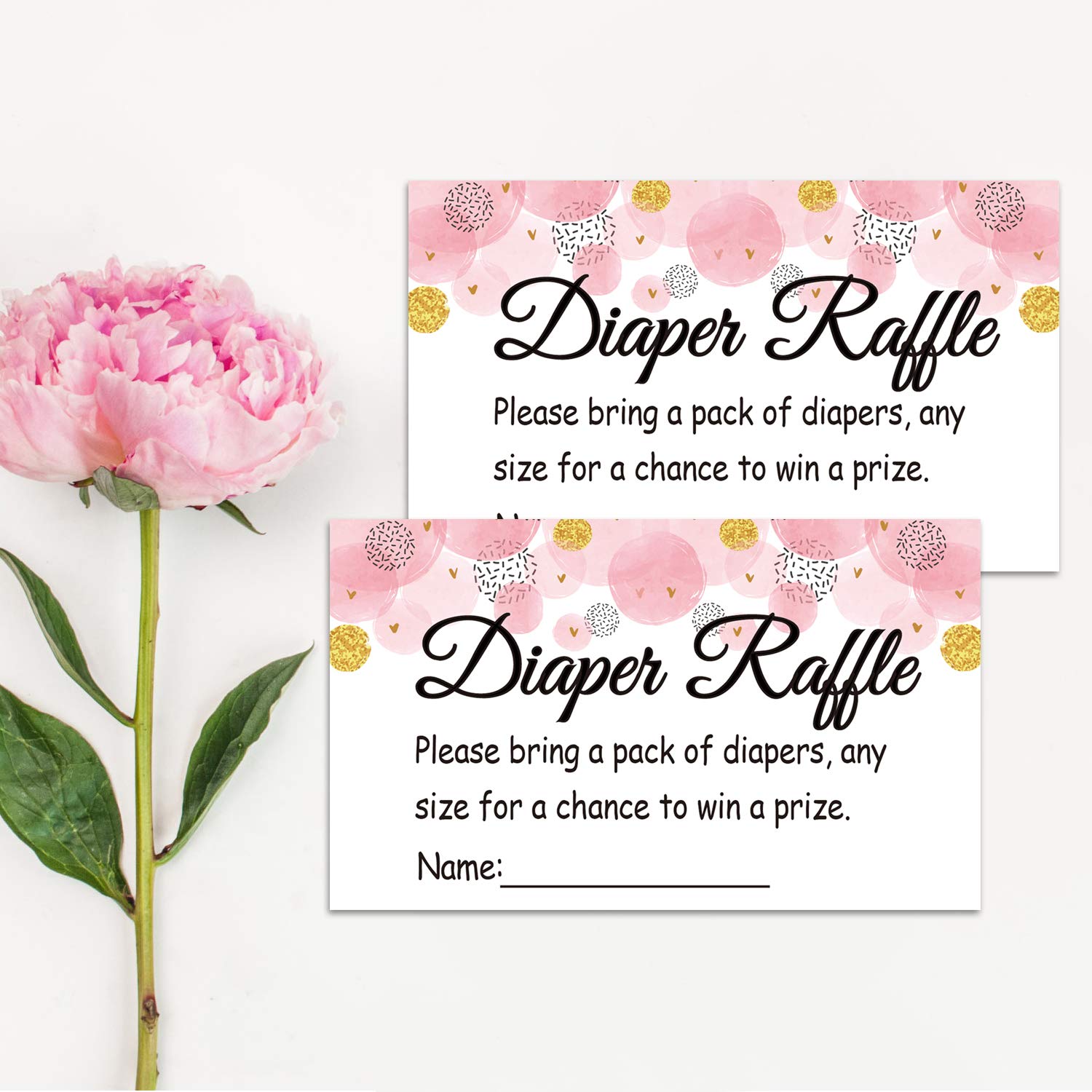 50 Pink Wave Point Diaper Raffle Tickets for Baby Shower Invitation Inserts, Baby Shower Game Cards.