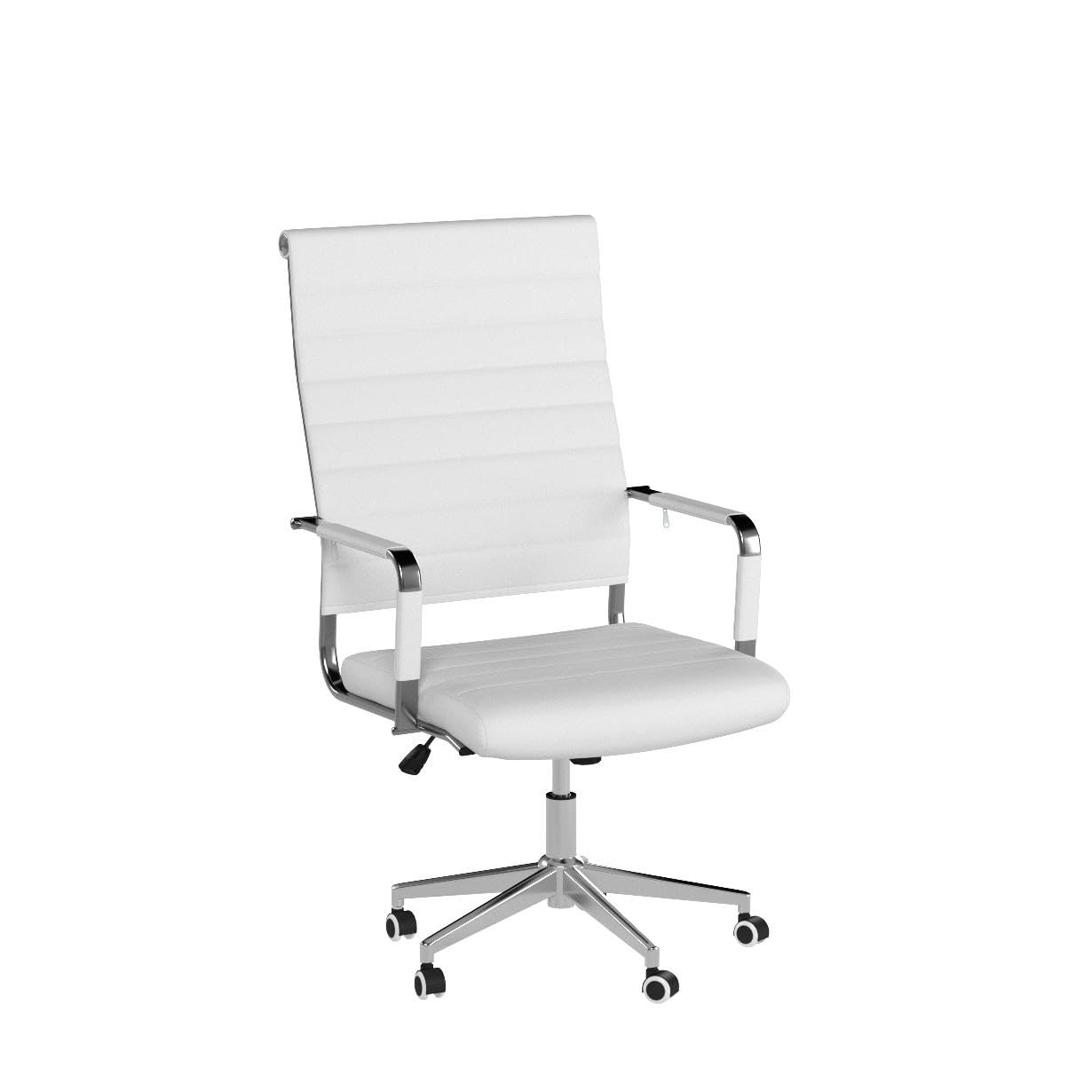 Okeysen White Office Desk Chair, Ergonomic Leather Modern Conference Room Chairs, Executive Ribbed Height Adjustable Swivel Rolling Chair for Home Office.