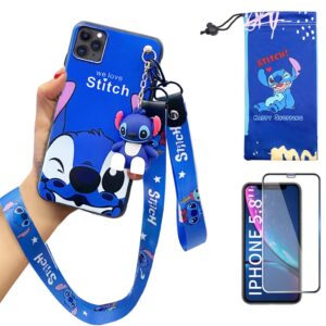 baby fun iphone 11 case with hd screen protector, 2 lanyard, cell phone stand, cute cartoon 3d character silicone cover case for iphone 11