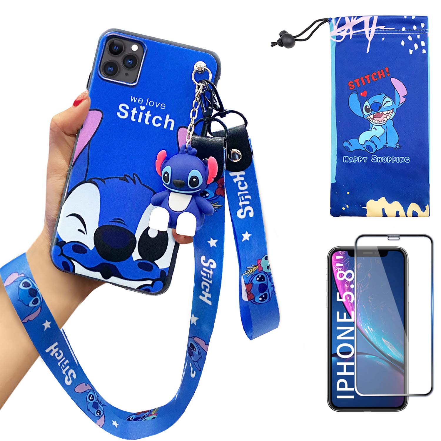 BABY FUN iPhone 11 Case with HD Screen Protector, 2 Lanyard, Cell Phone Stand, Cute Cartoon 3D Character Silicone Cover Case for iPhone 11