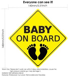 Baby ON Board Sticker for Cars, Baby On Board Sticker Sign, Reflective Vehicle Board Decal Sign, Car Decals Safety Signs Self, No Need for Suction Cup or Magnets