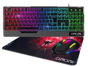 gaming keyboard and mouse,chonchow full size computer keyboard rgb backlit usb wired keyboards&gaming mouse 3200dpi&mousepad 3in1 for pc laptop desktop ps4 xbox