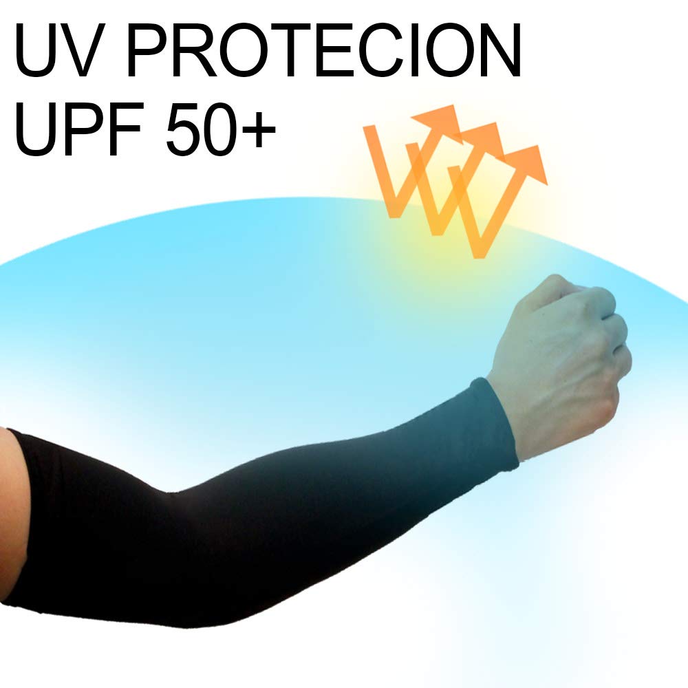 FOOTINSOLE.COM 2 Pairs UV Sun Protection Cooling Arm Sleeves for Cycling, Running, Golf, Driving Sleeves for Men & Women (Black + Gray)