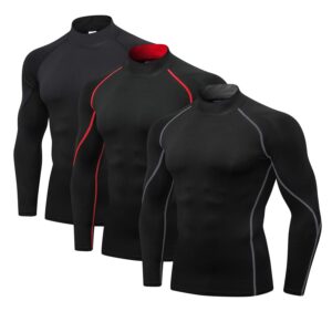 audoc mens 3 pack compression shirt long sleeve shirts athletic base layer tops workout t shirt