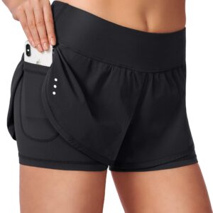 Soothfeel Women's 2 in 1 Running Shorts Workout Athletic Gym Yoga Shorts for Soothfeel Women with Phone Pockets Black