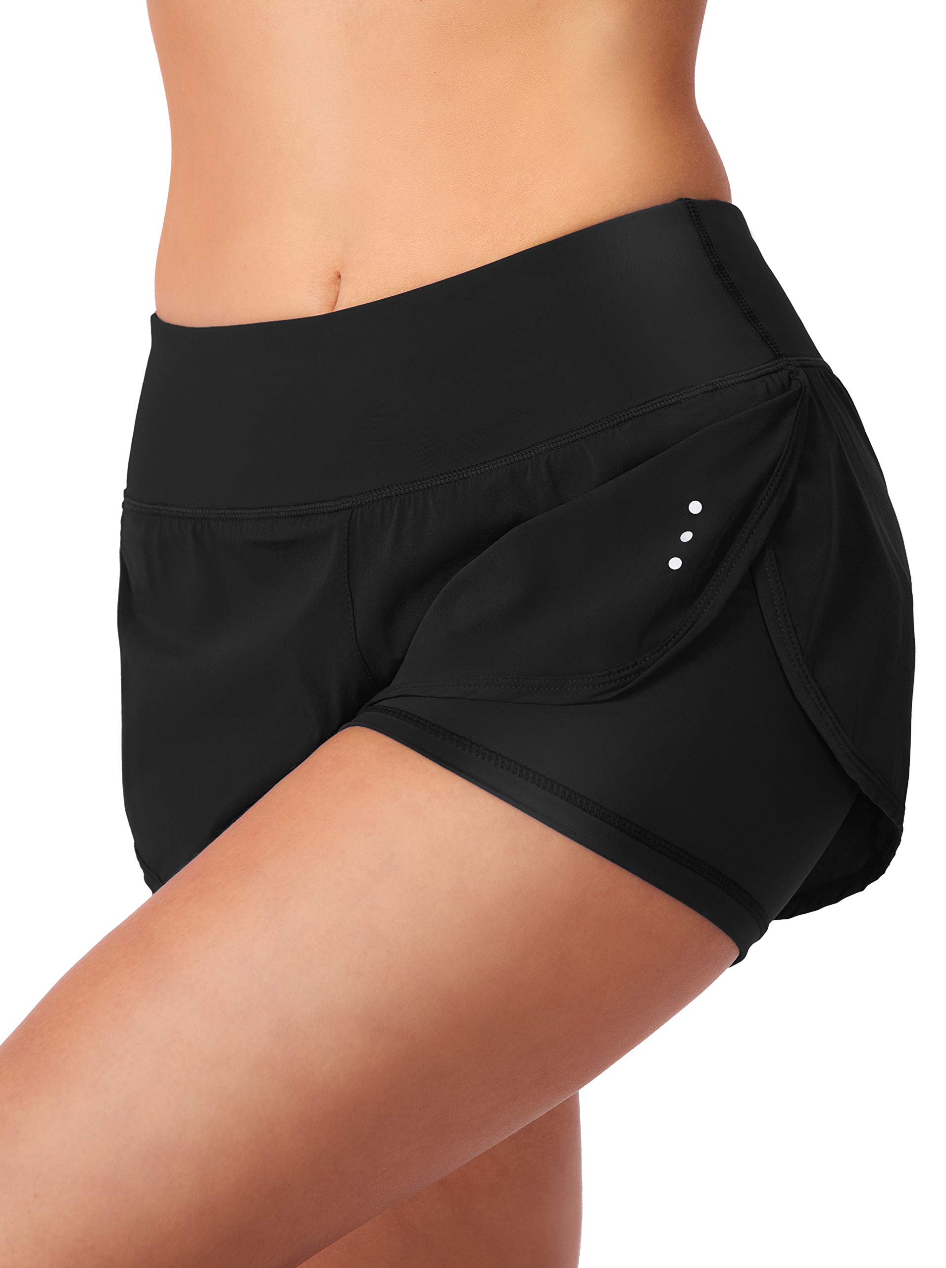 Soothfeel Women's 2 in 1 Running Shorts Workout Athletic Gym Yoga Shorts for Soothfeel Women with Phone Pockets Black