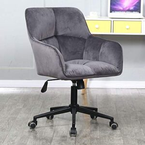 home office desk chair velvet task chair accent chairs - comfy computer chair for desk, adjustable swivel chair coffee chairs padded arm chair for living room bedroom (grey)