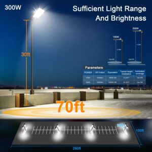 LEDMO 300W LED Parking Lot Light 36000LM 5000K Adjustable Slip Fit Mount Security Light with Dusk-to-Dawn Photocell IP65 Waterproof LED Stadium Flood Light for Garage, Yard, Street