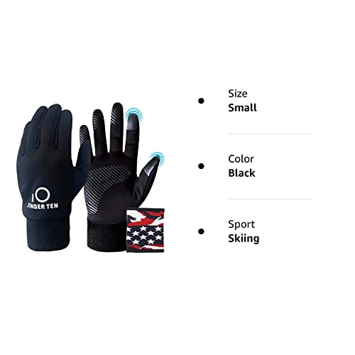 FINGER TEN Kids Winter Gloves Waterproof with Neck Warmer Boys Girls Touchscreen for Cold Weather Outdoor Sports (Black, Small)