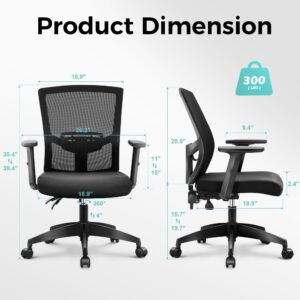 ALPHA HOME Office Chair Ergonomic Home Desk Chair Mid Back Mesh Computer Chair with Lumbar Support Executive Stool with Adjustable Armrest & Seat Cushion Rolling Swivel Desk Chair,Black