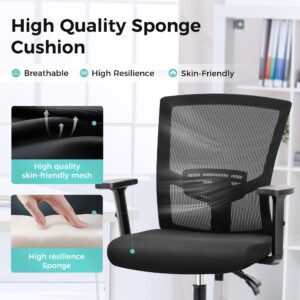 ALPHA HOME Office Chair Ergonomic Home Desk Chair Mid Back Mesh Computer Chair with Lumbar Support Executive Stool with Adjustable Armrest & Seat Cushion Rolling Swivel Desk Chair,Black