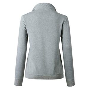 LANREMON Women Long Sleeve Sweatshirt Fashion Quilted Pattern Plain Zipper Pullover Sweatshirts Tops with Pockets Light Gray