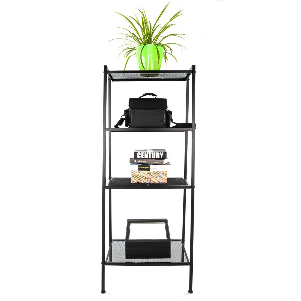 4-Tier Ladder Shelf Bookcase Decor Bookshelf Storage Flower Shelf Plant Display Shelf for Home Office (Black)