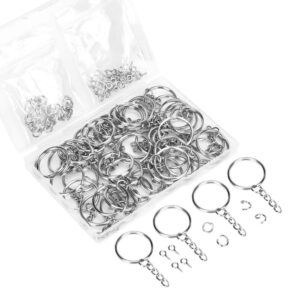 150pcs key chain rings kit, 1inch key chain rings, includes 50pcs key chain rings with chain, 50pcs jump ring and 50pcs screw eye pins, for crafts and jewelry making key chain making hardware supplies