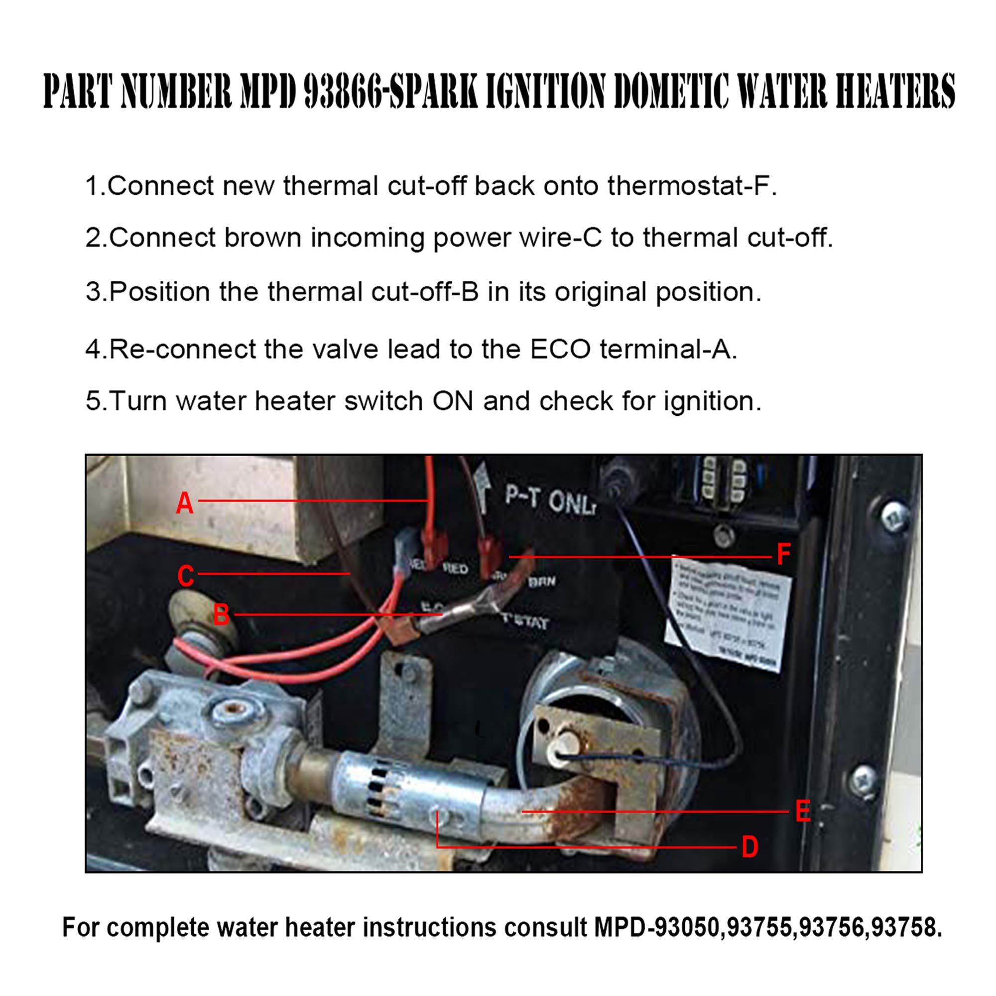 RV Water Heater Thermal Cutoff Kit - Replacement Part for Atwood 93866 Work for The Electronic Water Heater Models # GCH6-4E GCH6-6E G6A-7E G6A-8E GC6AA-9E GCH10A-2E G610-3E GH610-3E XT Series (4)