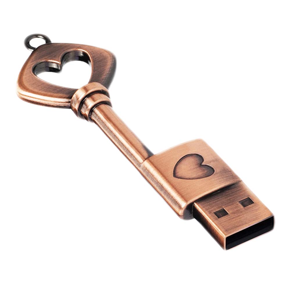 Cute USB Flash Drive Key 64GB, Wiedeus Classic Retro Metal Memory Stick Heart-Shaped Thumb Drives