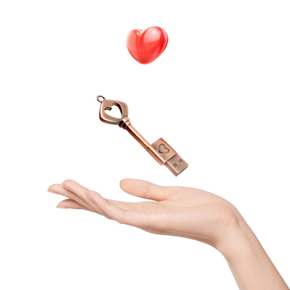 Cute USB Flash Drive Key 64GB, Wiedeus Classic Retro Metal Memory Stick Heart-Shaped Thumb Drives