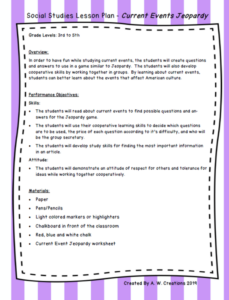 social studies lesson plan - current events jeopardy