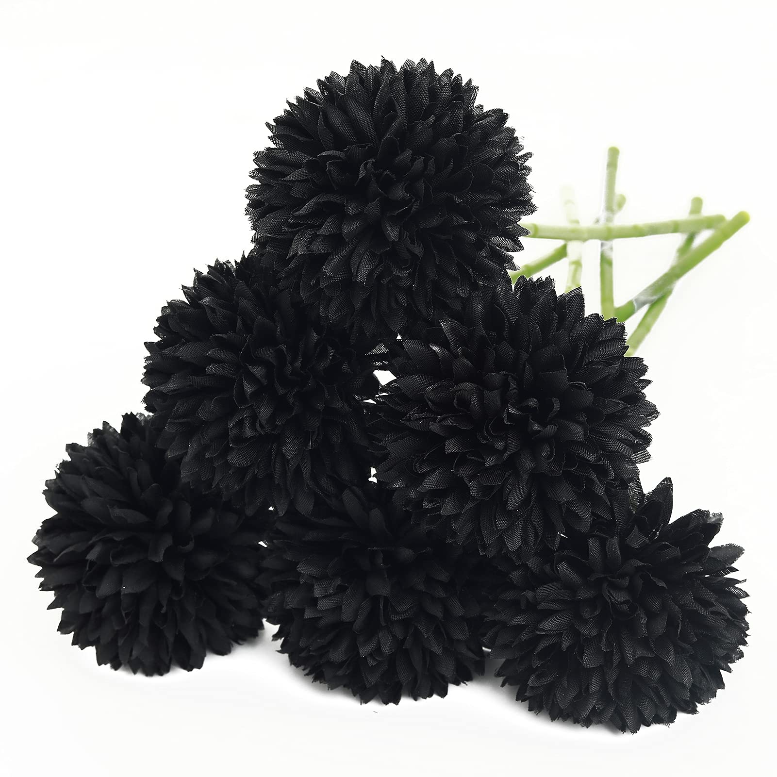 Serra Flora Artificial Flowers Fake 7cm Chrysanthemum Ball Bouquet Flowers Silk Plastic Artificial Hydrangea 6 Heads Bridal Wedding Bouquet for Home Garden Party Wedding Decoration (Black)¡­