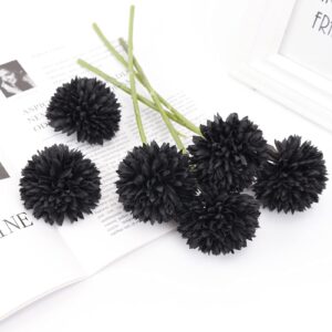 Serra Flora Artificial Flowers Fake 7cm Chrysanthemum Ball Bouquet Flowers Silk Plastic Artificial Hydrangea 6 Heads Bridal Wedding Bouquet for Home Garden Party Wedding Decoration (Black)¡­