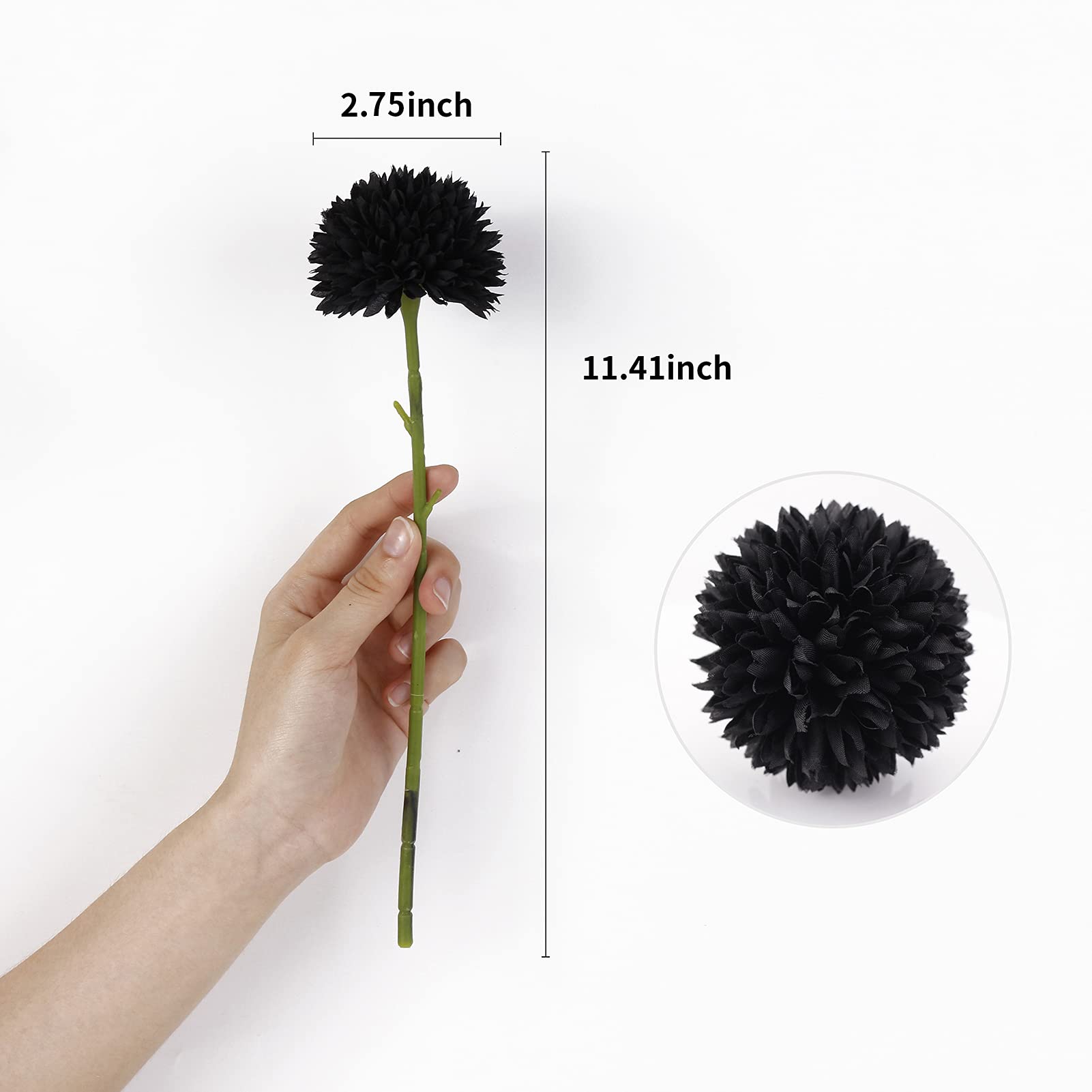 Serra Flora Artificial Flowers Fake 7cm Chrysanthemum Ball Bouquet Flowers Silk Plastic Artificial Hydrangea 6 Heads Bridal Wedding Bouquet for Home Garden Party Wedding Decoration (Black)¡­