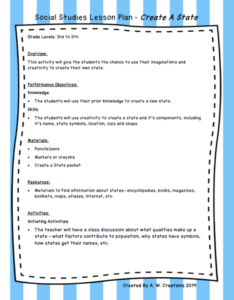 social studies lesson plan - create a state