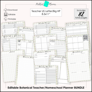 editable botanical teacher/homeschool planner bundle