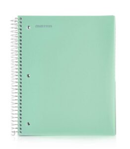 mintra office durable spiral notebooks, 5 subject, (sage green, college ruled 1pk) - 200 sheets, 5 poly pockets, school, office, business