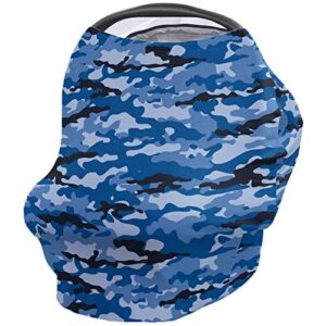 camouflage baby nursing cover for breastfeeding, navy blue black army camo breathable stretchy nursing scarf carseat canopy for boys or girls stroller car seat covers