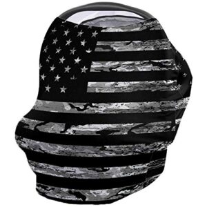 camouflage baby nursing cover for breastfeeding, american flag camo breathable stretchy nursing scarf carseat canopy for boys or girls stroller car seat covers independence day black gray star stripe
