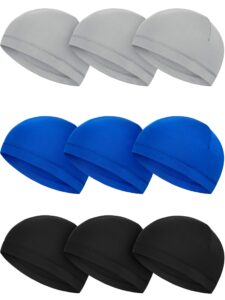 satinior 9 pieces skull caps helmet liner running hats sweat wicking hats cycling caps for men women (grey, dark blue, black)
