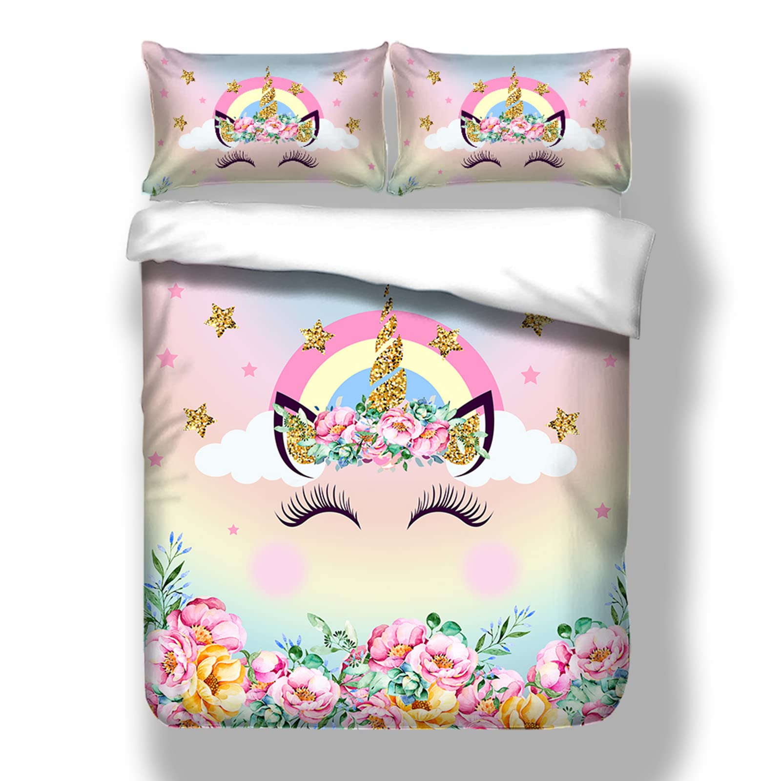 SEISYUKU Twin Duvet Cover Sets for Girls - Cute Bedding Set Twin Size 3 Pieces - Unicorn Duvet Cover and Pillowcases for Kids (Baby Pink, Not Duvet Inside)