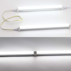 T5 LED Light Fixture 1ft 580lm 5W Frosted Cover, Under Cabinet Lighting, 6500k Cool White, Workbench and Utility Shop Lights, Corded Electric with Built-in ON/Off Switch (Pack of 2)