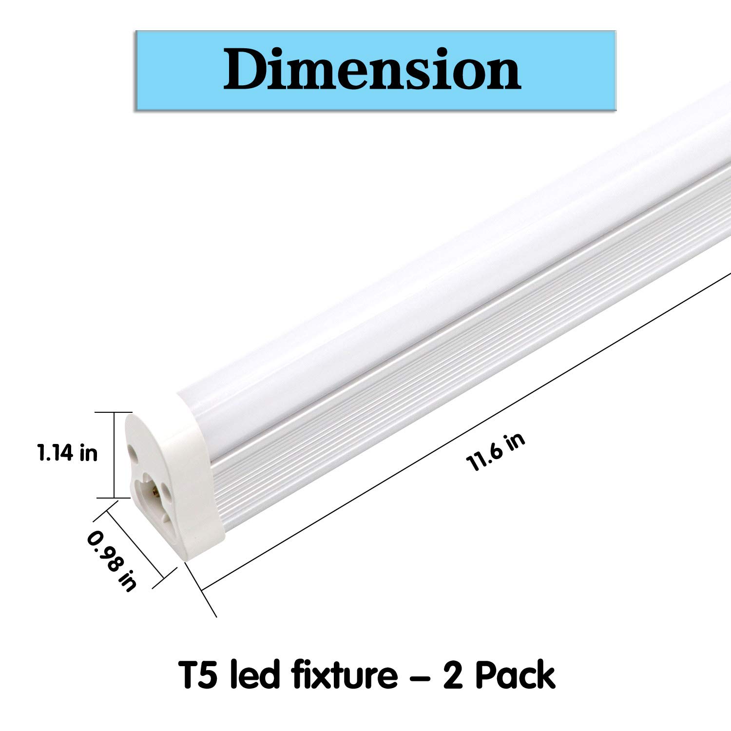 T5 LED Light Fixture 1ft 580lm 5W Frosted Cover, Under Cabinet Lighting, 6500k Cool White, Workbench and Utility Shop Lights, Corded Electric with Built-in ON/Off Switch (Pack of 2)