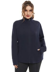 hanna nikole womens plus size active full zip long sleeve jacket with front pockets navy 24w