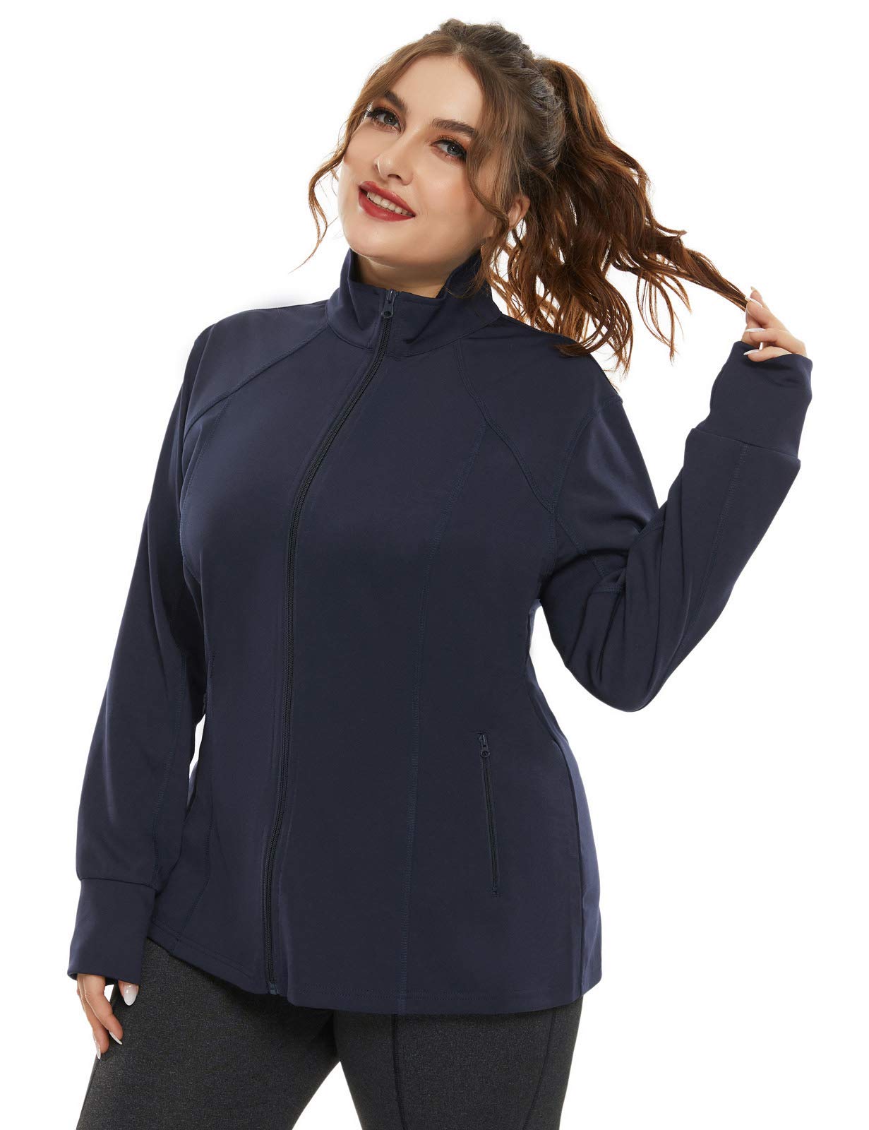 Hanna Nikole Womens Plus Size Active Full Zip Long Sleeve Jacket with Front Pockets Navy 24W