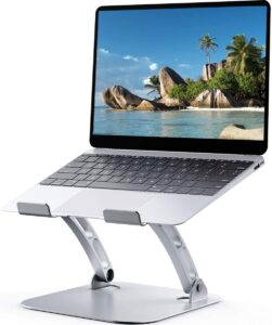 kalafun portable laptop stand adjustable height - macbook pro stand for desk, aluminum foldable laptop riser computer holder