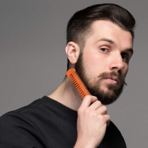 3 Pieces Beard Comb Natural Sandalwood Wooden Mustaches Combs Dual Action Teeth Beard Comb with 3 Pieces Pocket Faux Leather Case for Beards Mustaches (Yellow)