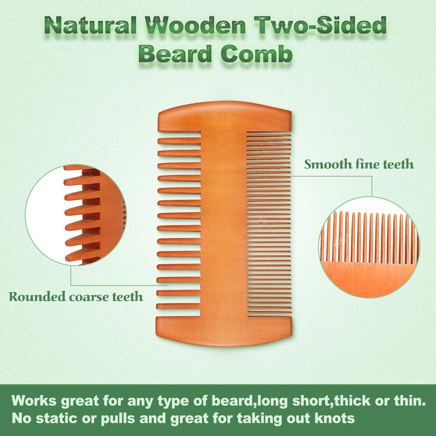 3 Pieces Beard Comb Natural Sandalwood Wooden Mustaches Combs Dual Action Teeth Beard Comb with 3 Pieces Pocket Faux Leather Case for Beards Mustaches (Yellow)