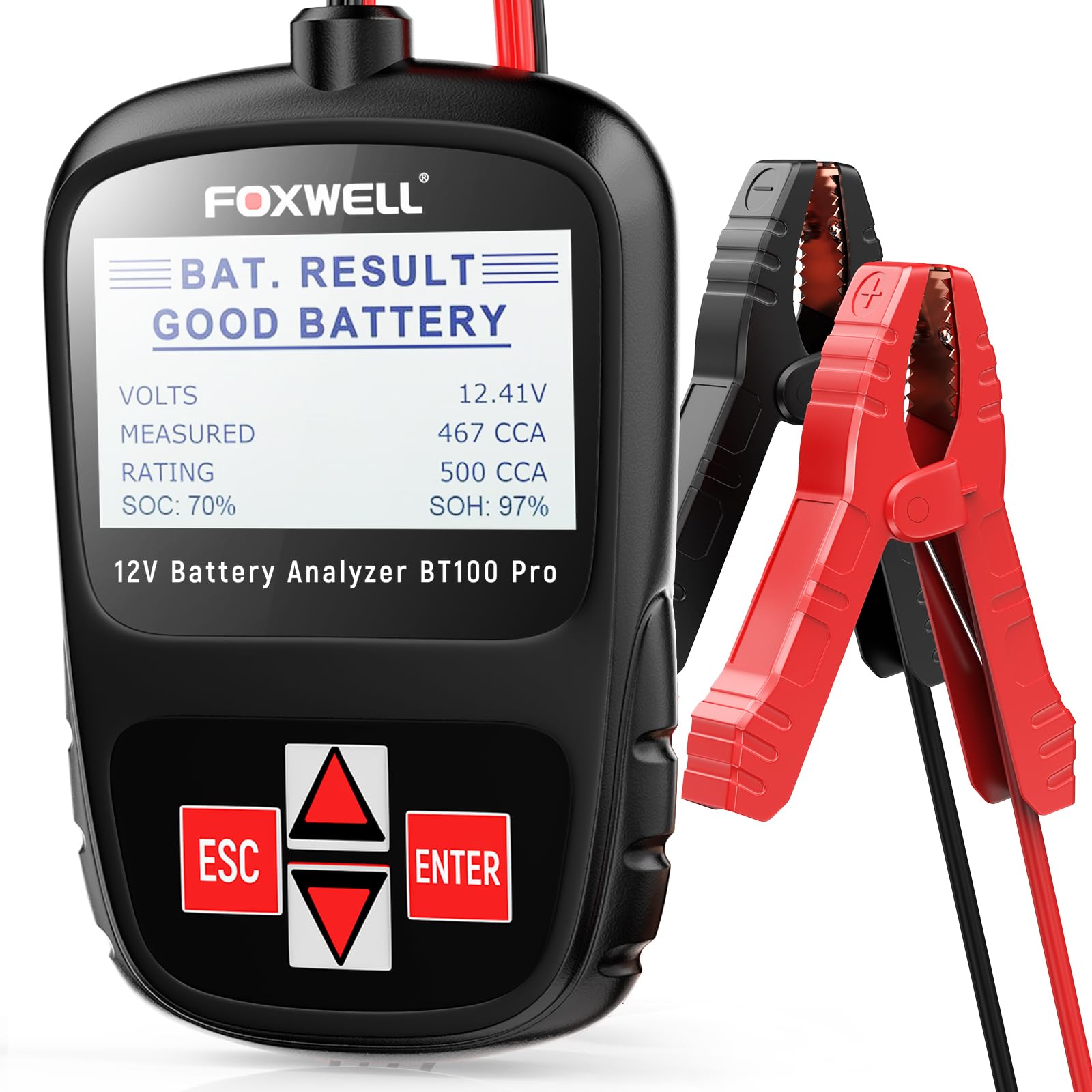 FOXWELL Car Battery Tester Analyzer BT100 Pro 12V Automotive 100-1100CCA Detect Health Faults for Regular Flooded Agm Flat Plate Spiral Gel Batteries