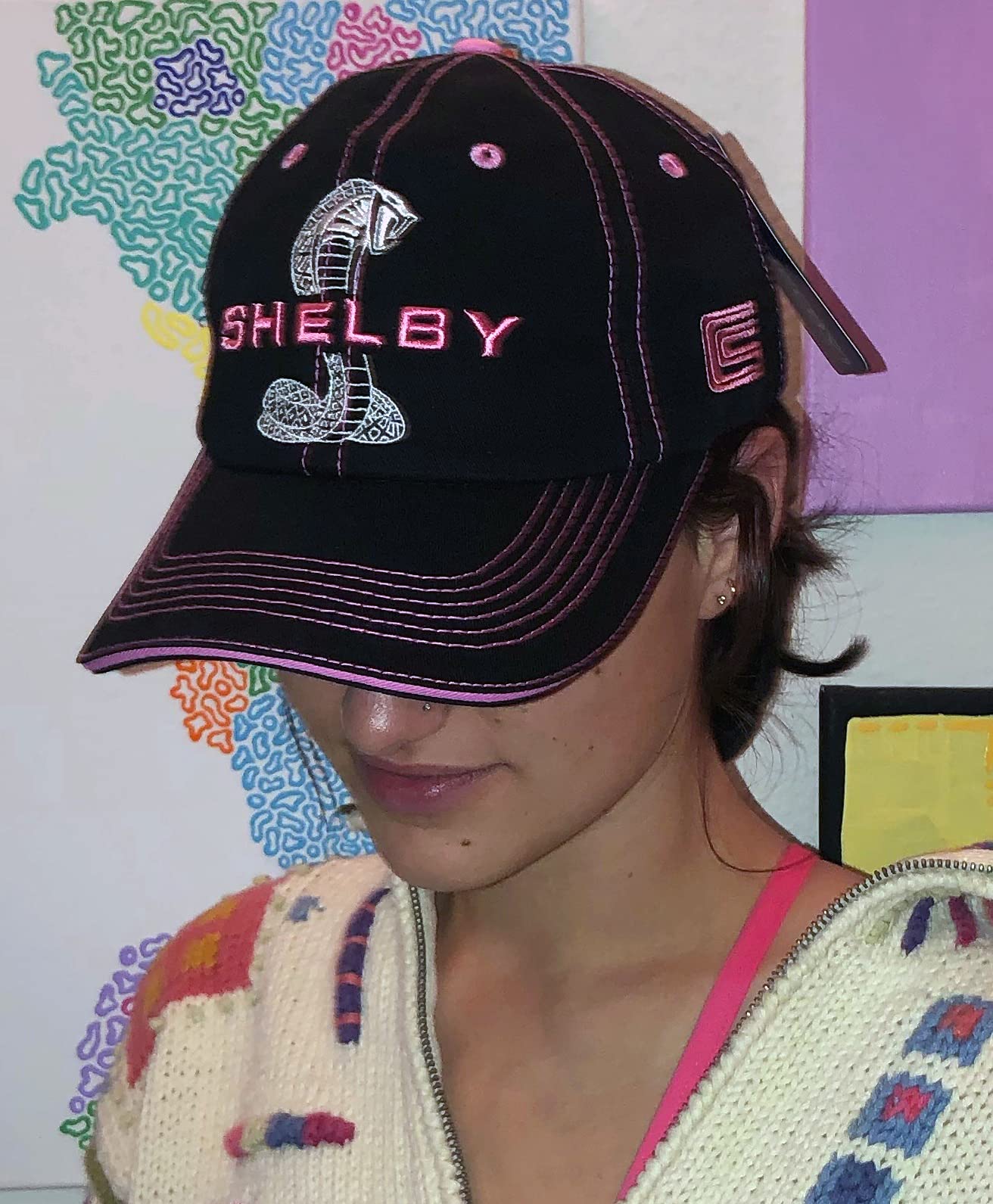 Womens Shelby Super Snake Black with Pink Cap Hat | Officially Licensed Shelby® Product | Adjustable, One-Size Fits All